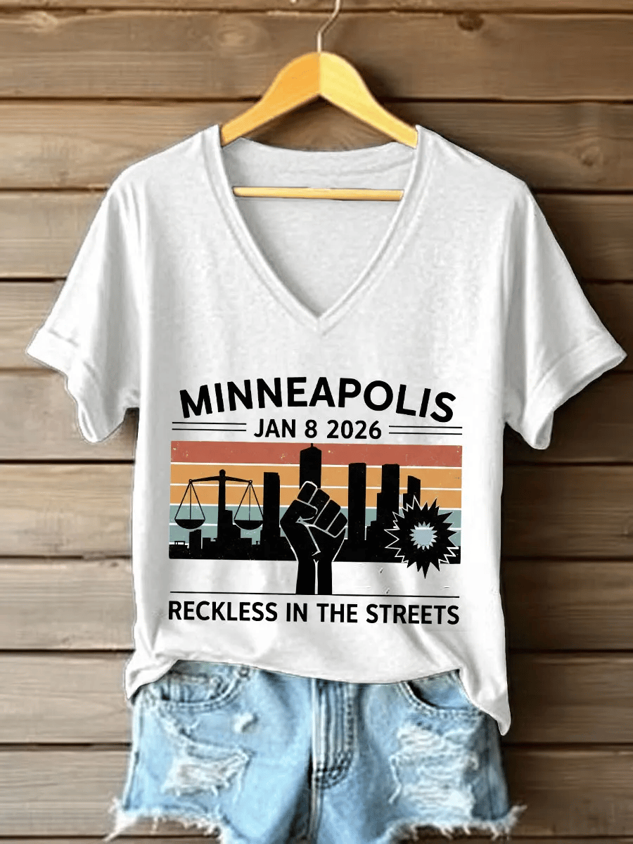 V-Neck Minneapolis reckless in the streets Print T-Shirt