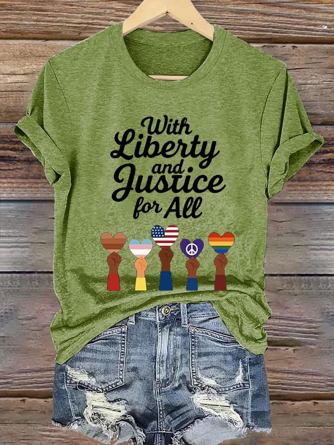 🔥Buy 3 Get 15% Off🔥Women's With Liberty Justice for All Print Caasual T-shirt