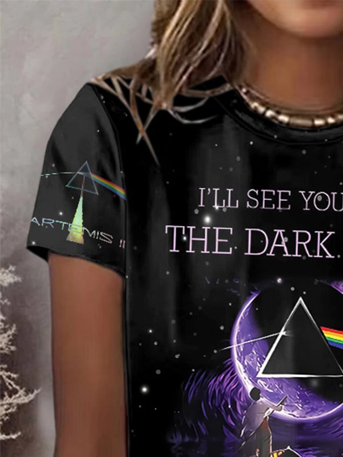 Retro I'll See You On The Dark Side Of The Moon Print T-Shirt