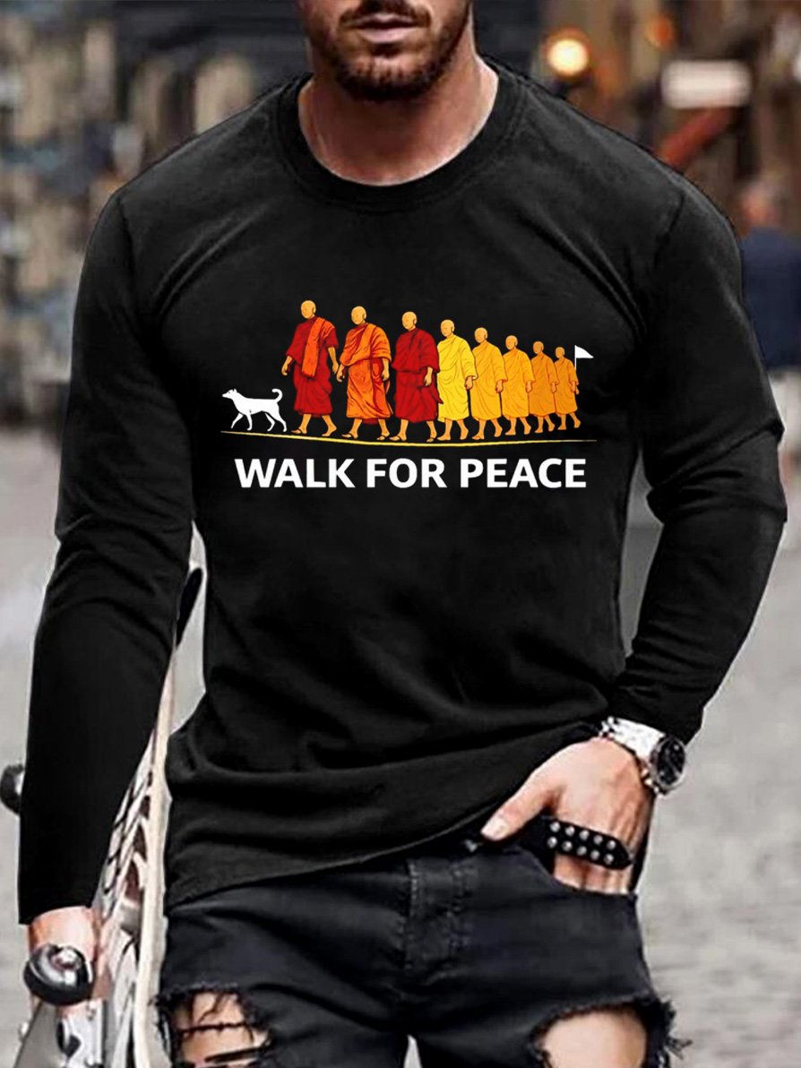 Men's Peace Walk Monk Pattern Long-Sleeve T-Shirt