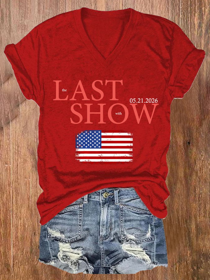 V-Neck Retro Last Show Print T-Shirt