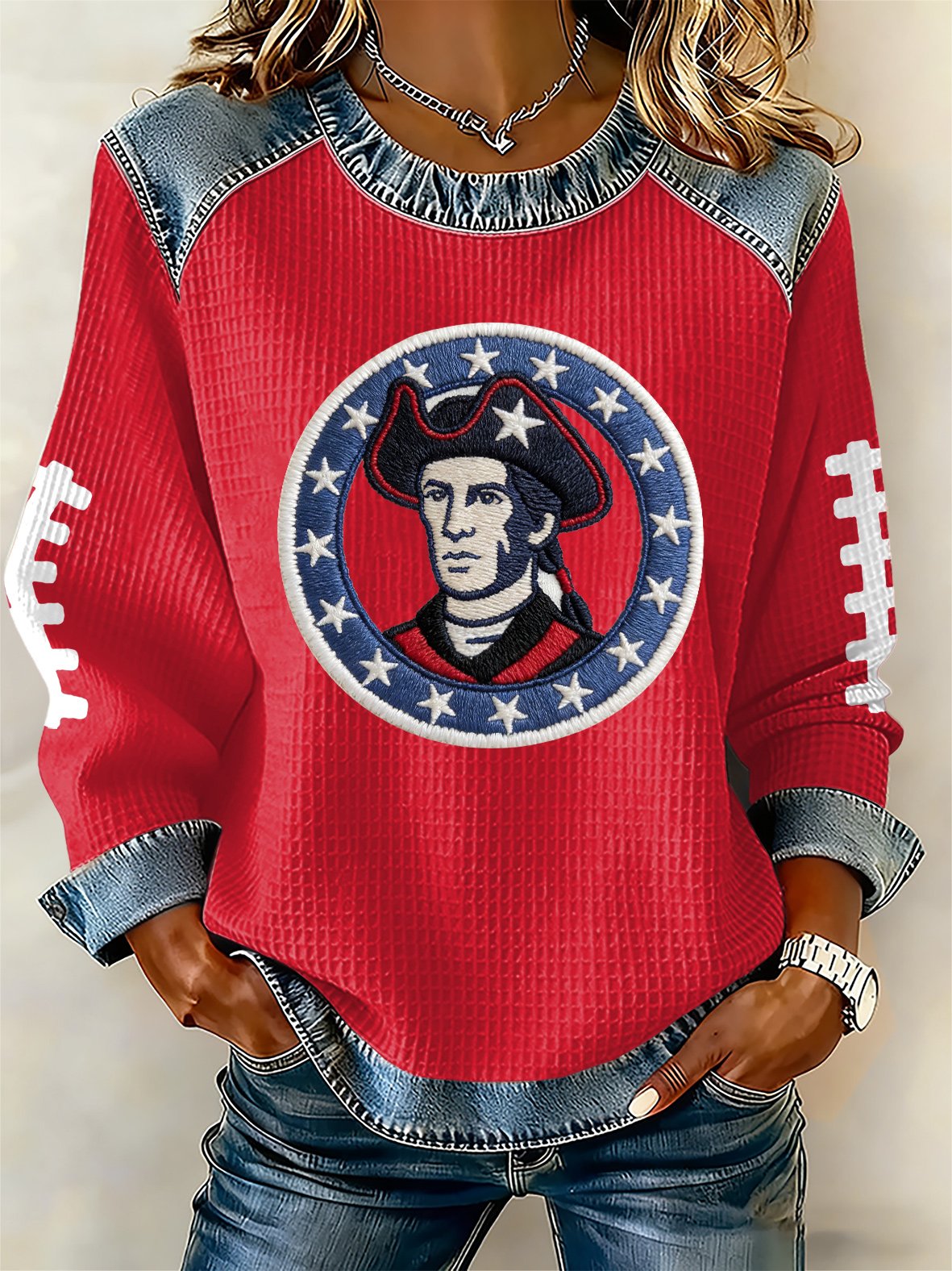 Women's rugby print long-sleeved sweatshirt