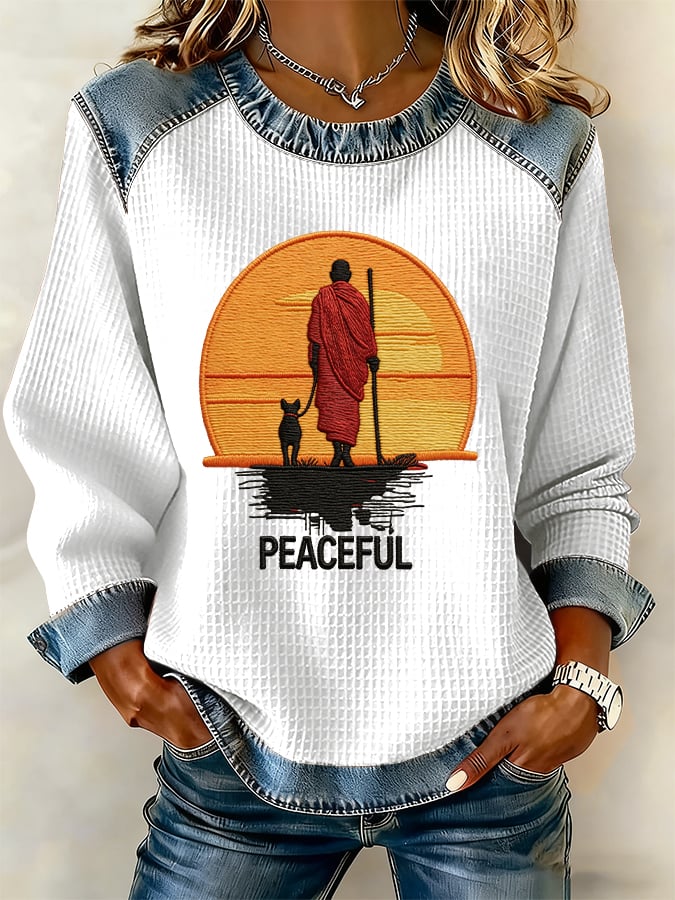 Retro Walk For Peace Monks With Aloka Dog Print Sweatshirt