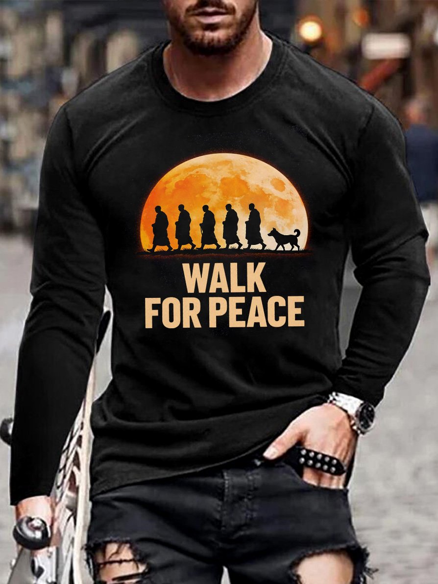 Men's Peace Walk Monk Pattern Long-Sleeve T-Shirt