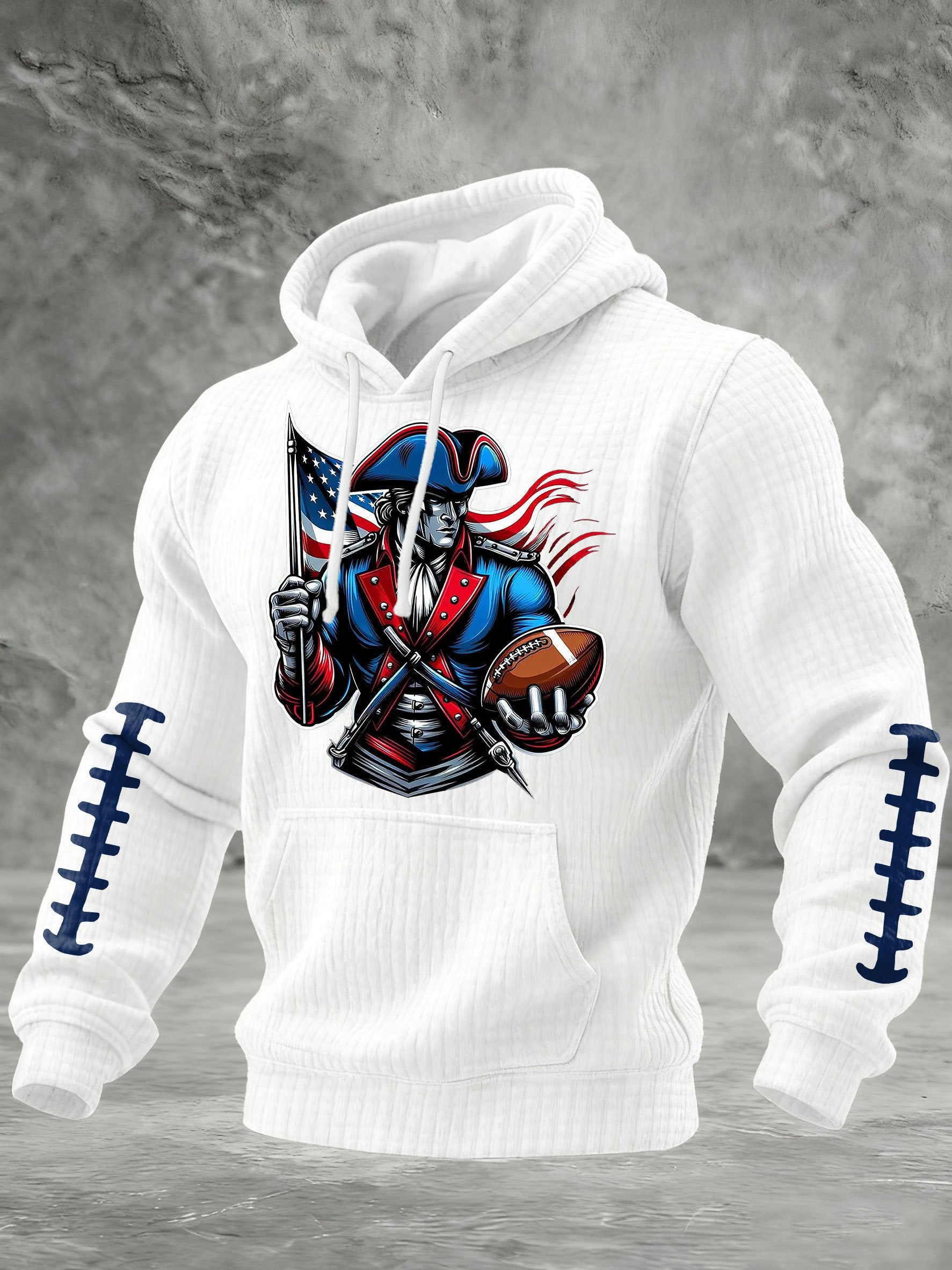 Men's Football Print Checkered Fabric Hooded Sweatshirt