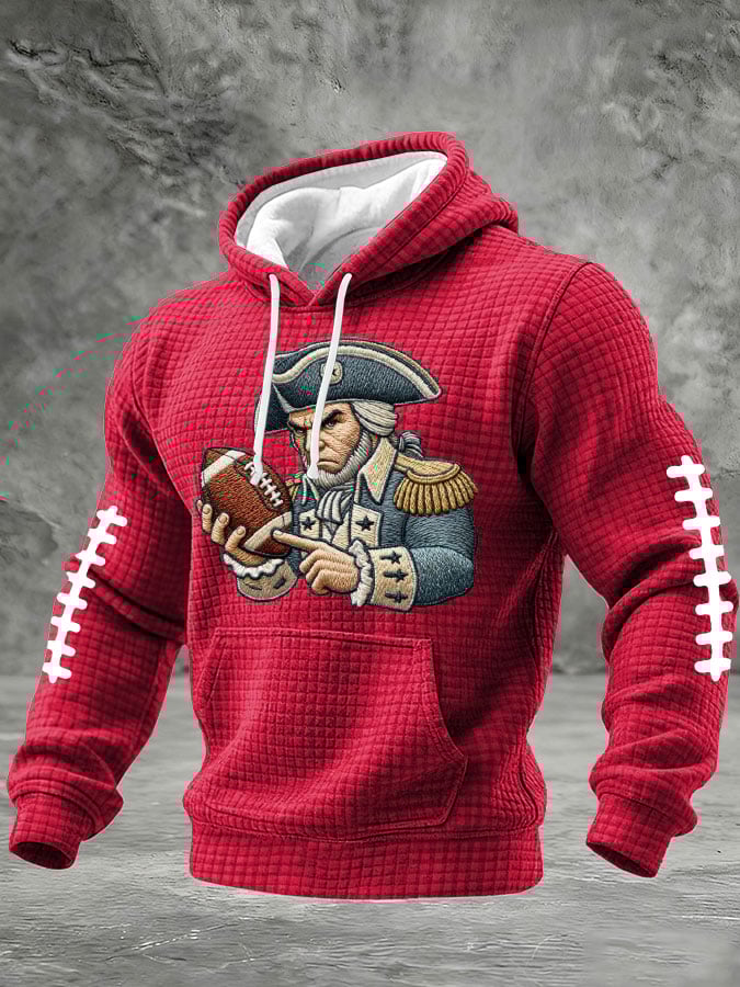 Men's Football Print Checkered Fabric Hooded Sweatshirt
