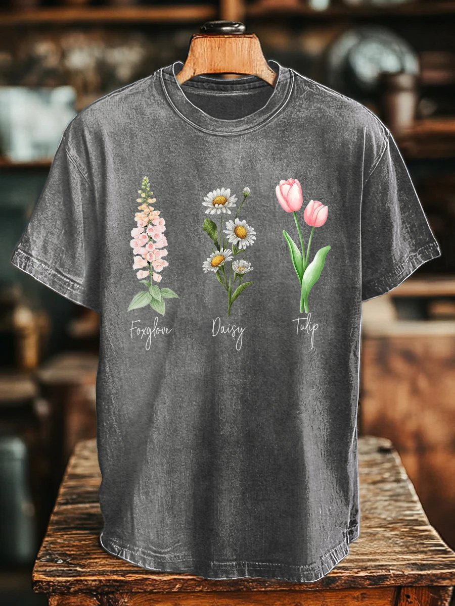 🔥Buy 3 Get 15% Off🔥Unisex Floral Fdt Washed Cotton T-Shirt