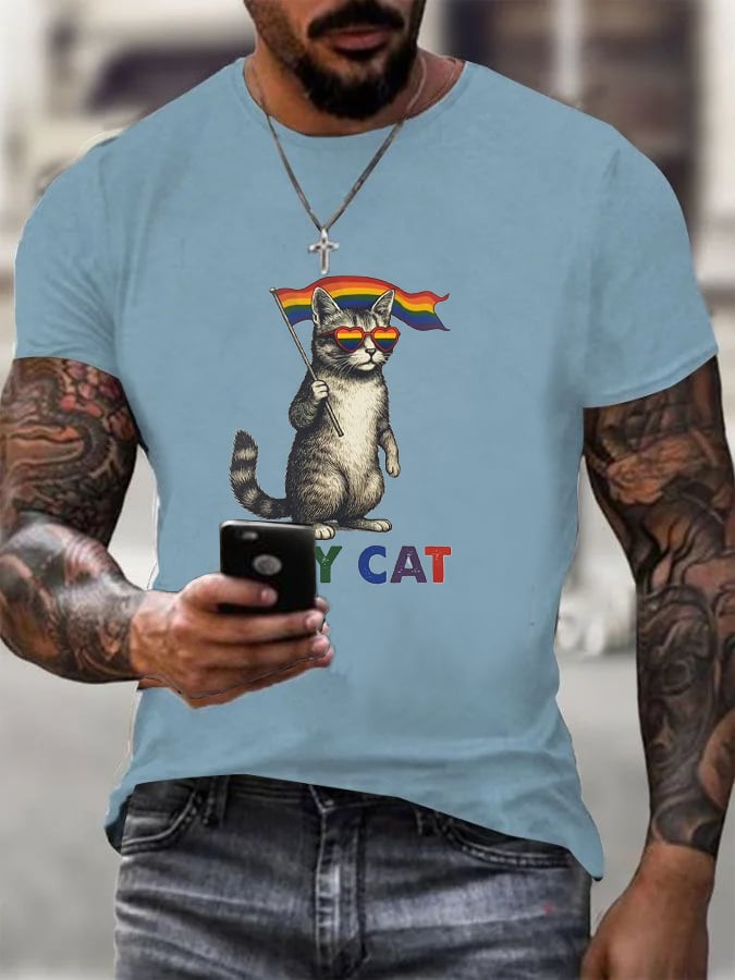 Men's Gay Month Rainbow Print Casual Crew Neck T-Shirt