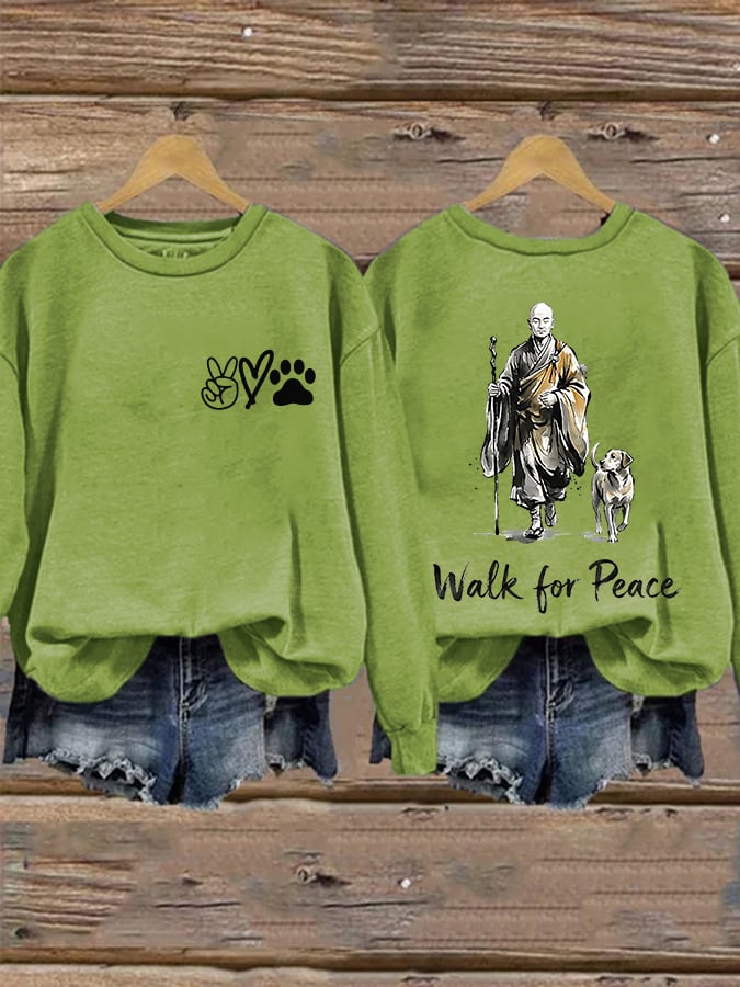Retro Walk For Peace Monks With Aloka Dog Print Sweatshirt
