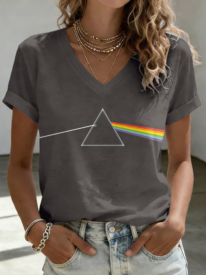 V-Neck Retro See You On The Dark Side Of The Moon Print T-Shirt