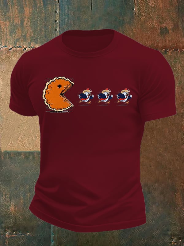 Men's Funny Turkey Chasing Pie Sublimation FDT Thanksgiving T-Shirt