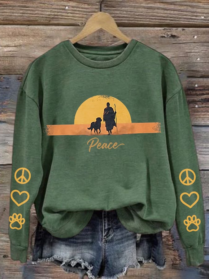 Retro Walk For Peace Monks With Aloka Dog Print Sweatshirt