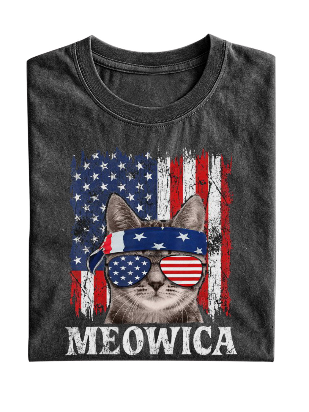 MEOWICA Cat American Flag Cotton Short Sleeve Tee