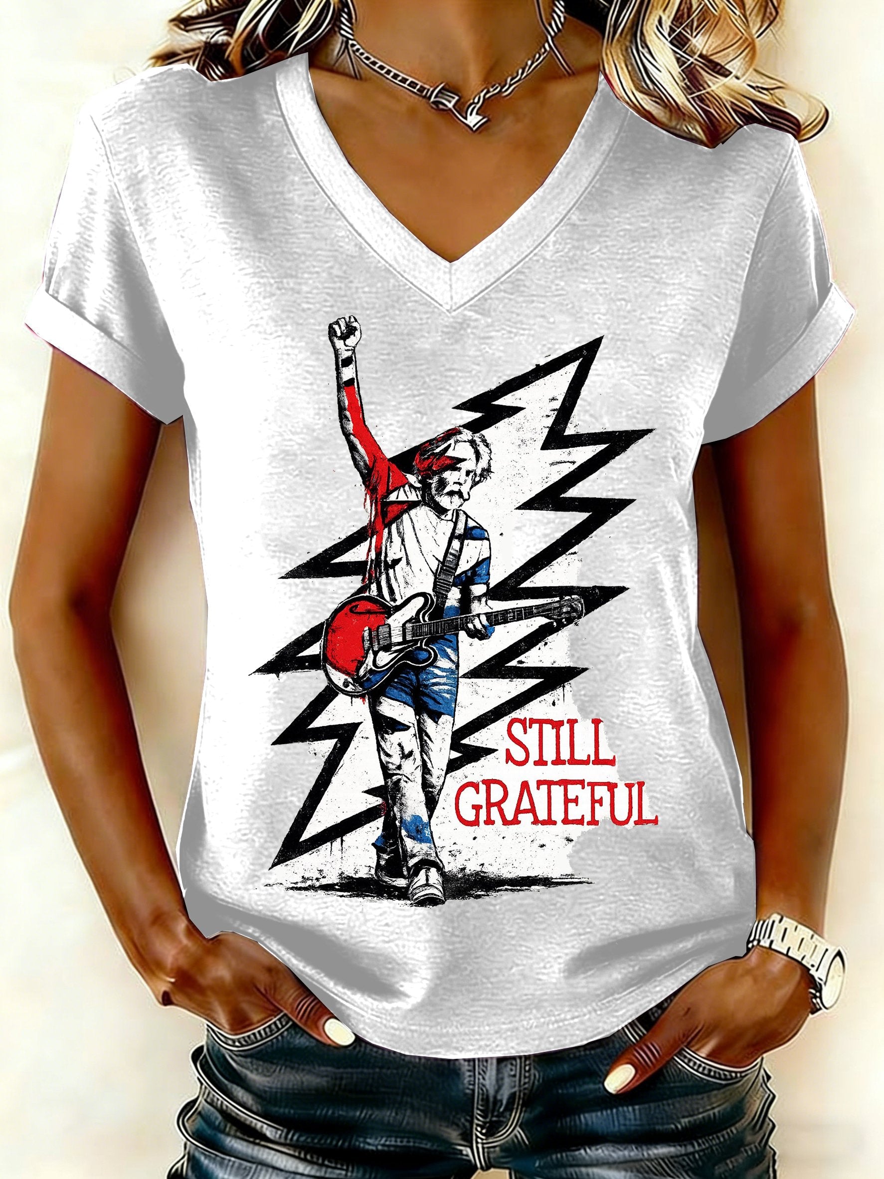 🔥Buy 3 Get 15% Off Women's Still Grateful Print V Neck T-shirt