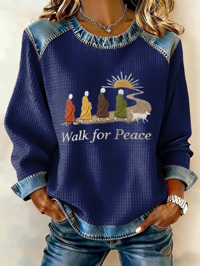 Retro Walk For Peace Monks With Aloka Dog Print Sweatshirt