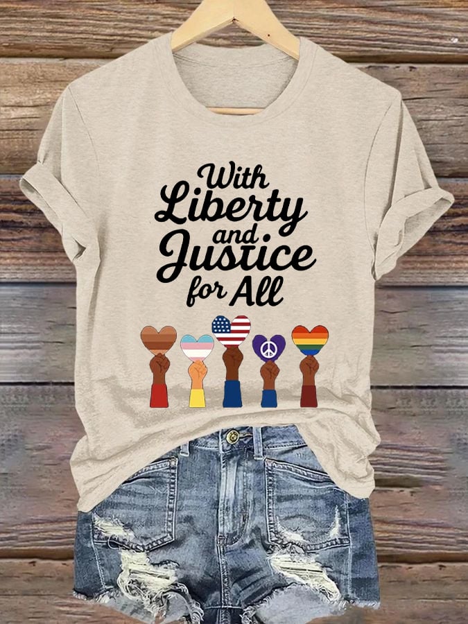 🔥Buy 3 Get 15% Off🔥Women's With Liberty Justice for All Print Caasual T-shirt
