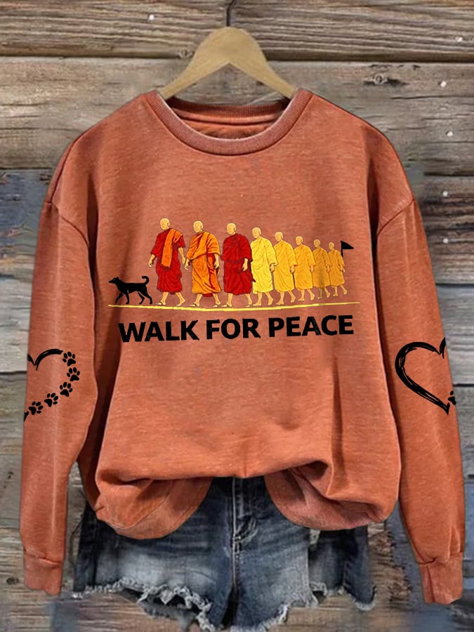 Retro Walk For Peace Monks With Aloka Dog Print Sweatshirt