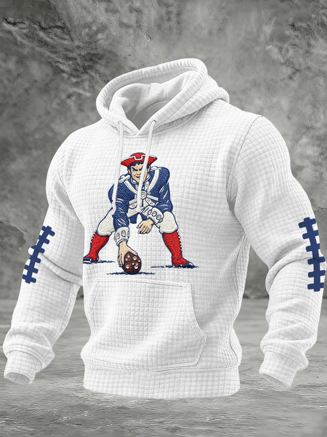 Men's Football Print Checkered Fabric Hooded Sweatshirt