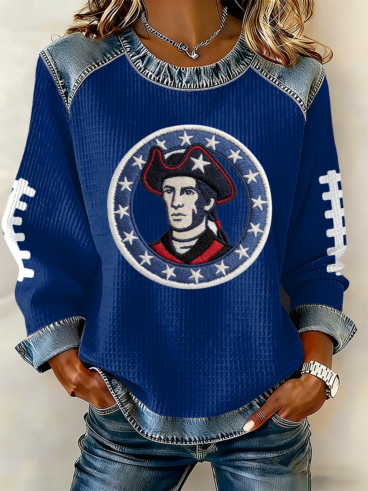 Women's rugby print long-sleeved sweatshirt