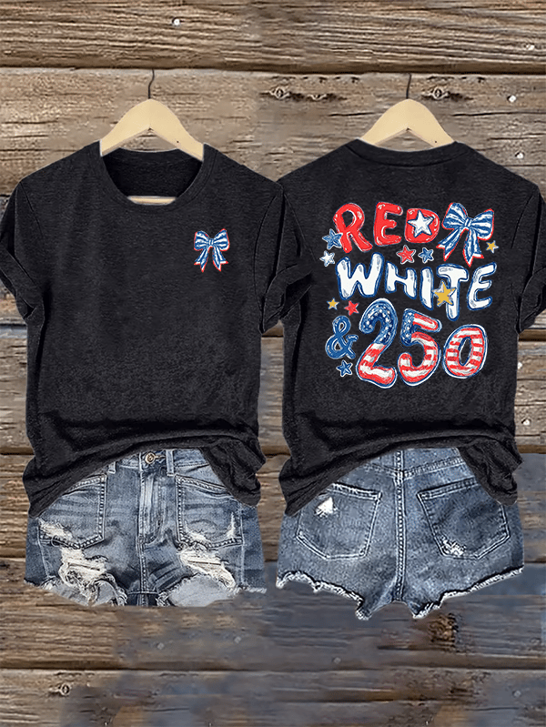 Women's RED WHITE &250 Print T-Shirt