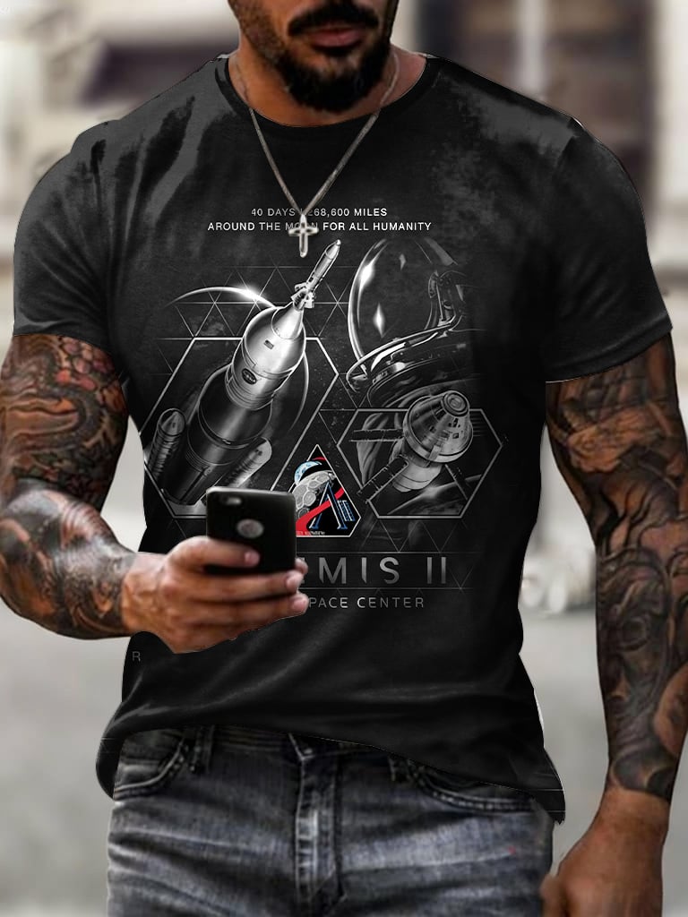 Men's Artemis II Round Neck Casual Printed T-Shirt