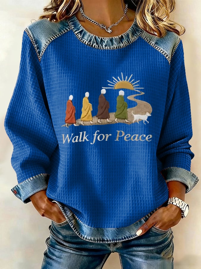 Retro Walk For Peace Monks With Aloka Dog Print Sweatshirt