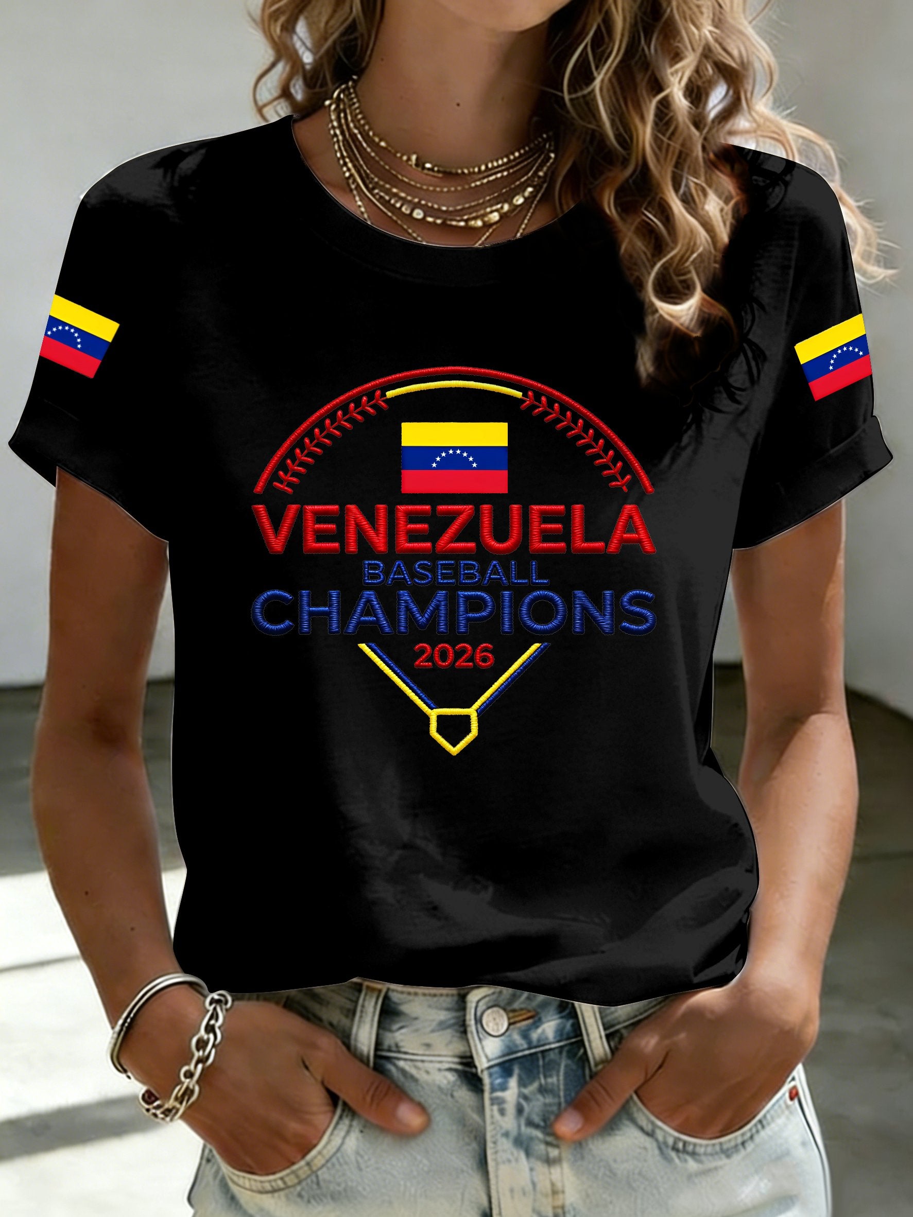 Women's Venezuela Baseball Champion Print Short-Sleeve T-Shirt