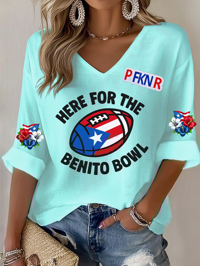 Puerto Rico color casual Women's Football Print V Neck T-shirt