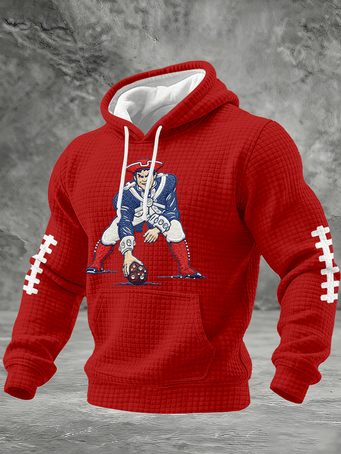Men's Football Print Checkered Fabric Hooded Sweatshirt