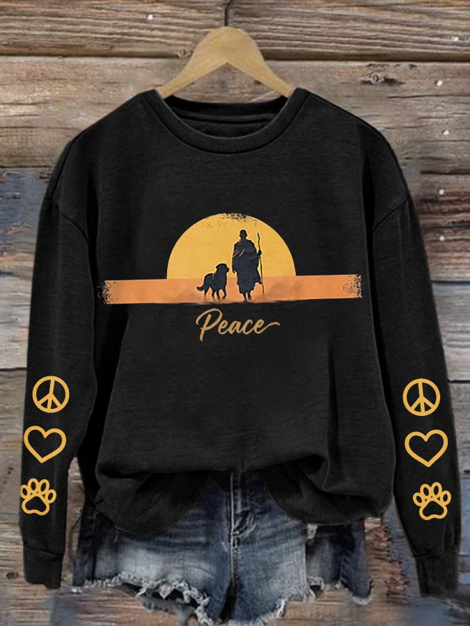 Retro Walk For Peace Monks With Aloka Dog Print Sweatshirt