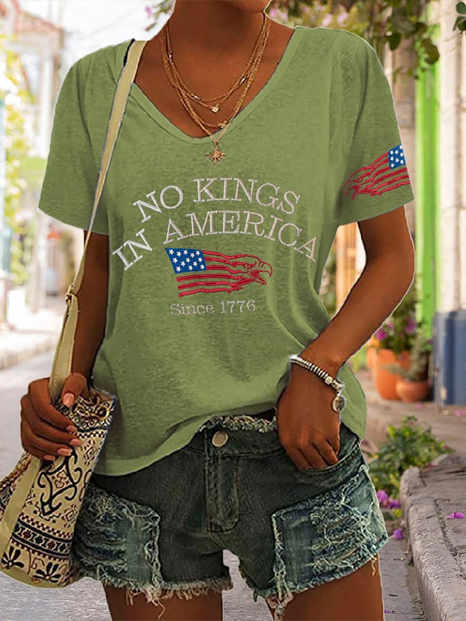 🔥Buy 3 Get 15% Off🔥V-neck Retro No Kings In America Since 1776 Print T-Shirt