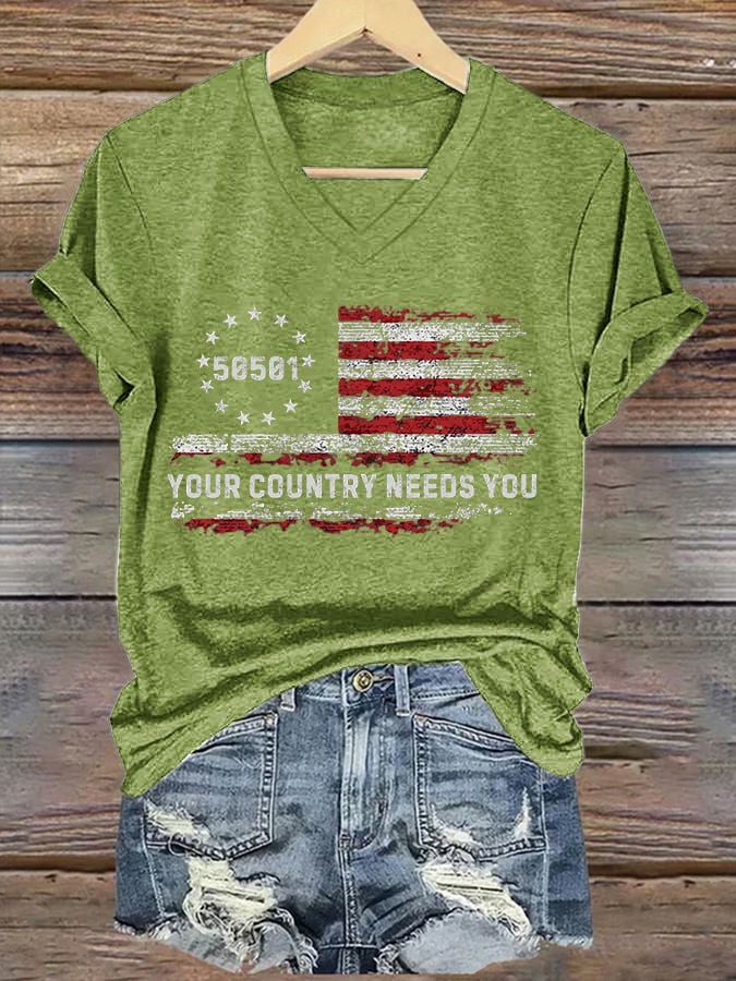 🔥Buy 3 Get 15% Off🔥Women's 50501 Your Country Needs You Print T-Shirt