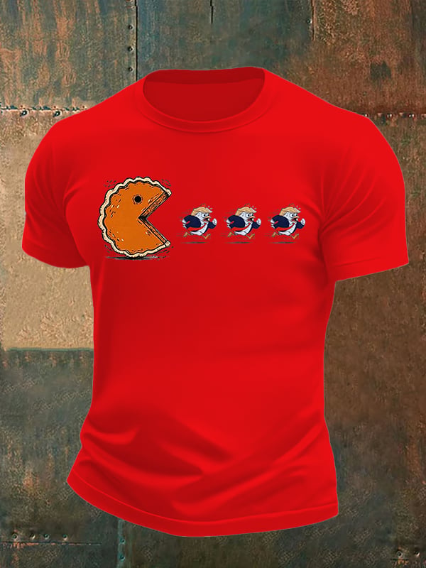 Men's Funny Turkey Chasing Pie Sublimation FDT Thanksgiving T-Shirt