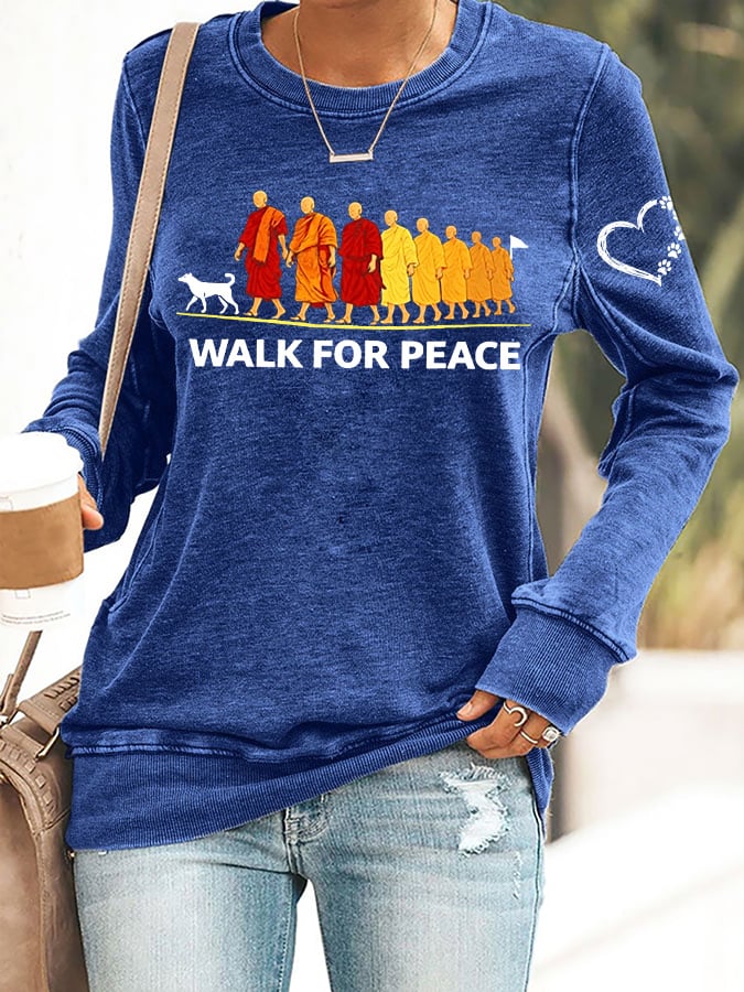 Retro Walk For Peace Monks With Aloka Dog Print Sweatshirt