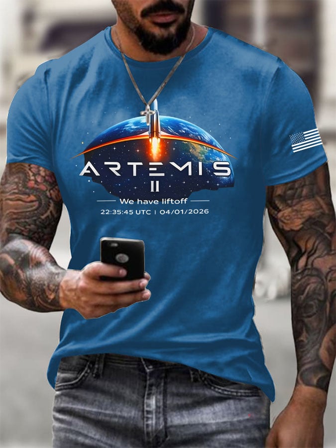 Men's Artemis II Round Neck Casual Printed T-Shirt