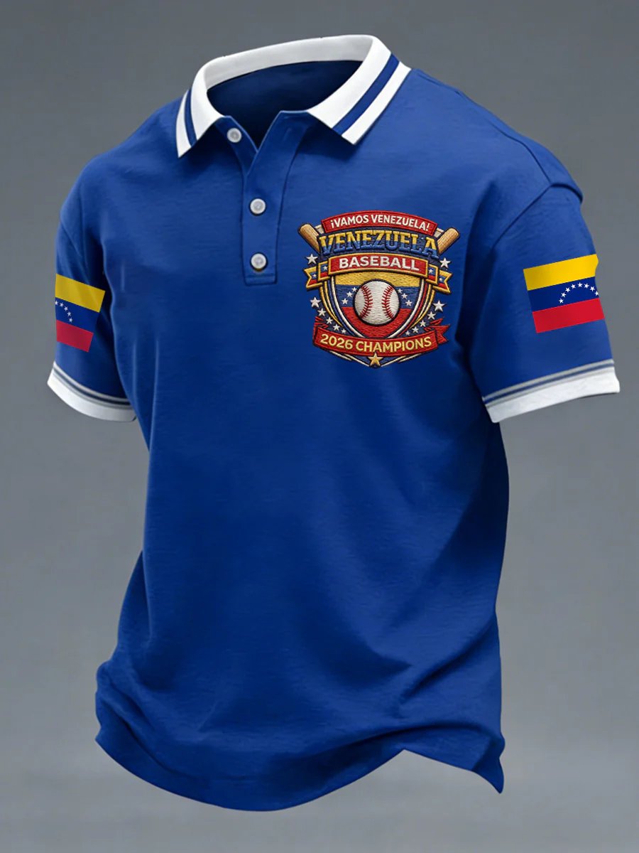 Men's Baseball Print Polo Shirt