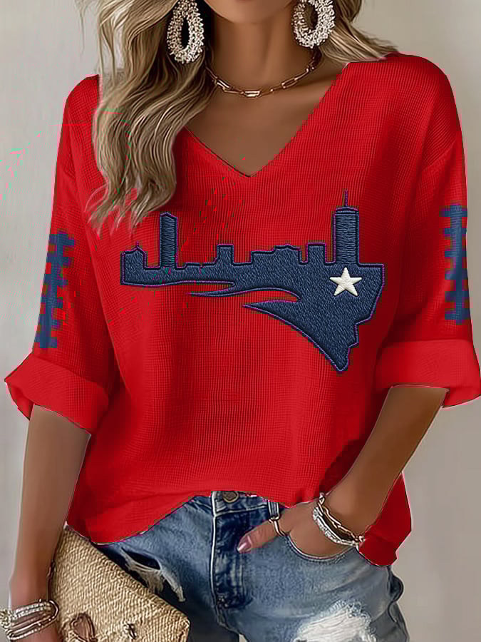 Women's Football Print Waffle Long Sleeve T-Shirt