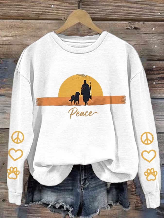 Retro Walk For Peace Monks With Aloka Dog Print Sweatshirt