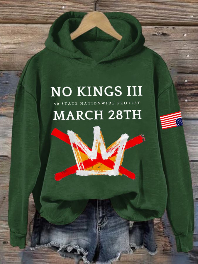🔥Buy 3 Get 15% Off Retro No Kings III 50 State Nationwide Protest March 28th Print Hoodie