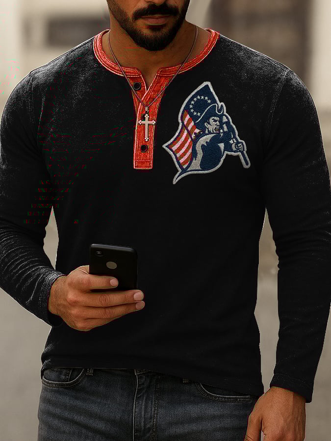 Men's Casual Rugby Print Henley