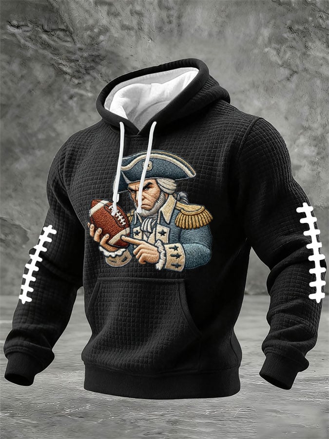 Men's Football Print Checkered Fabric Hooded Sweatshirt