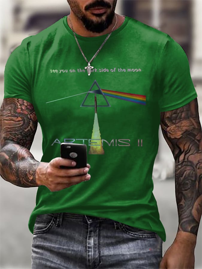 Men's Retro Artemis II See You On The Dark Side Of The Moon Print T-Shirt