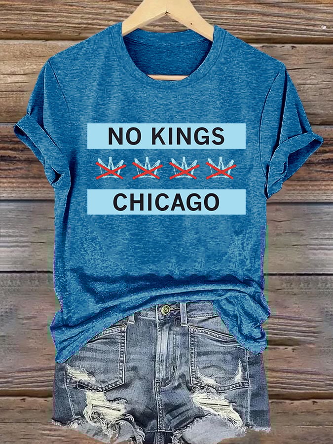 🔥Buy 3 Get 15% Off🔥Women's No Kings Chicago Flag Print T-Shirt