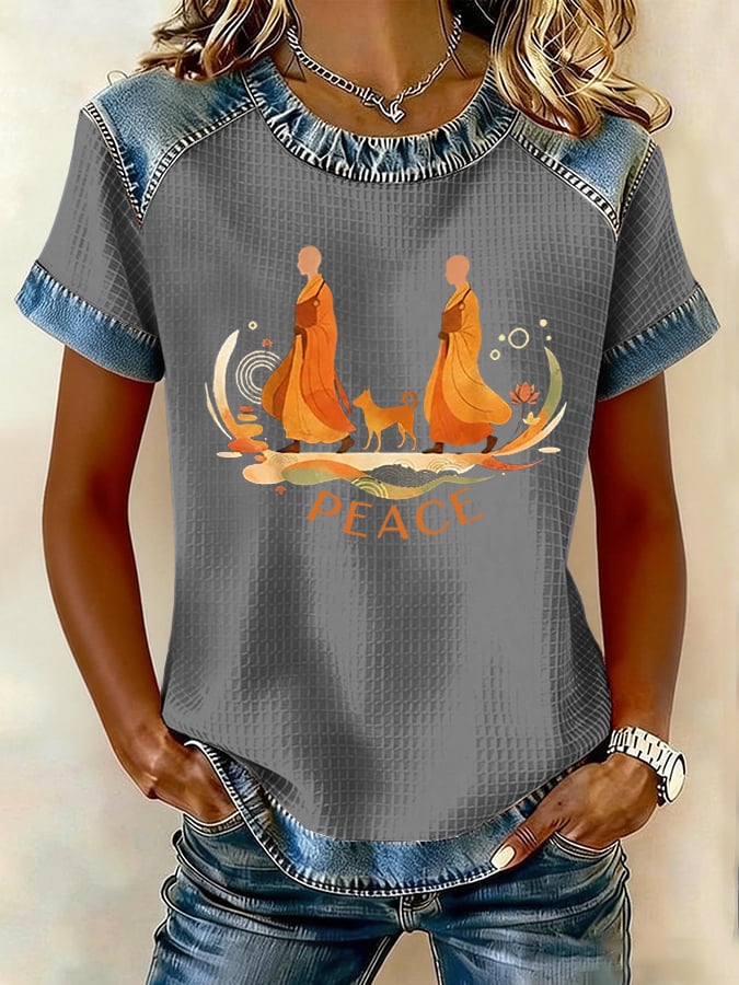 Retro Walk For Peace Monks With Aloka Dog Print Print T-Shirt