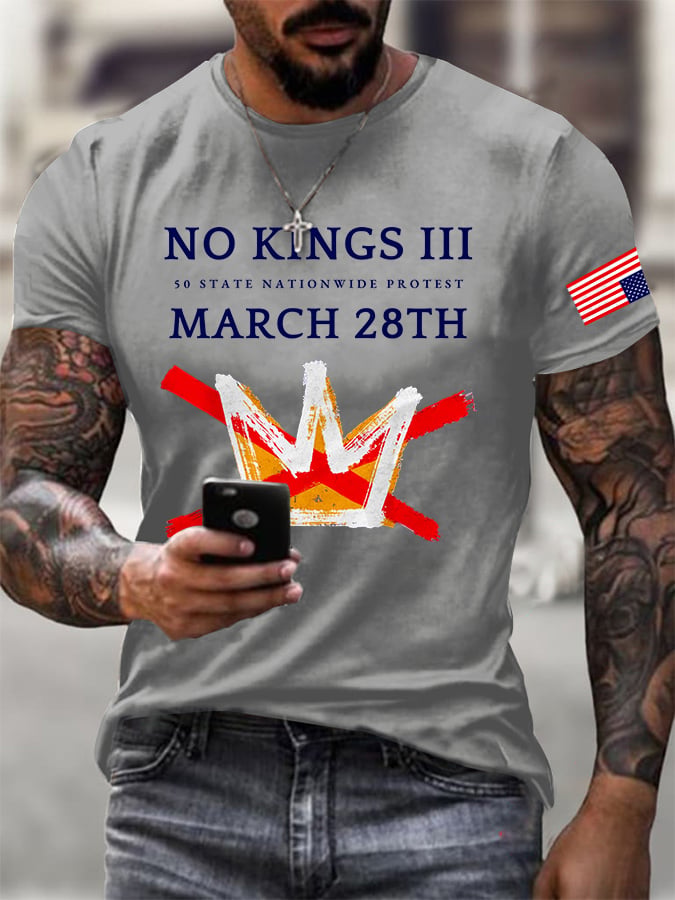 🔥Buy 3 Get 15% Off Men's Retro No Kings III 50 State Nationwide Protest March 28th Print T-Shirt