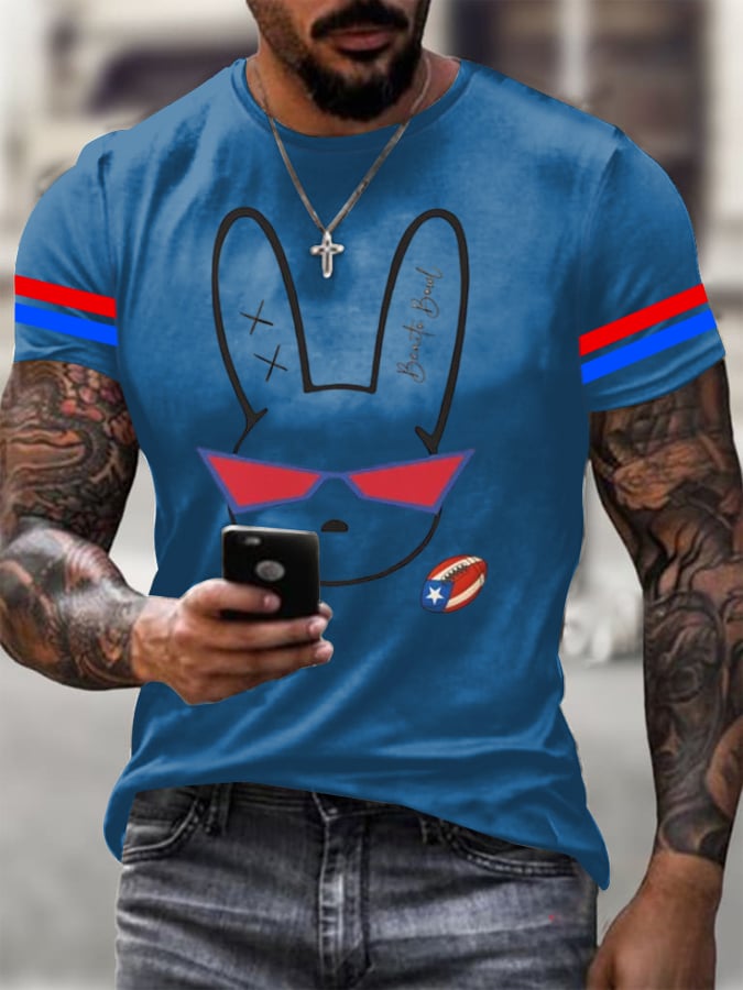 Men's Bunny Resist Print Casual T-Shirt