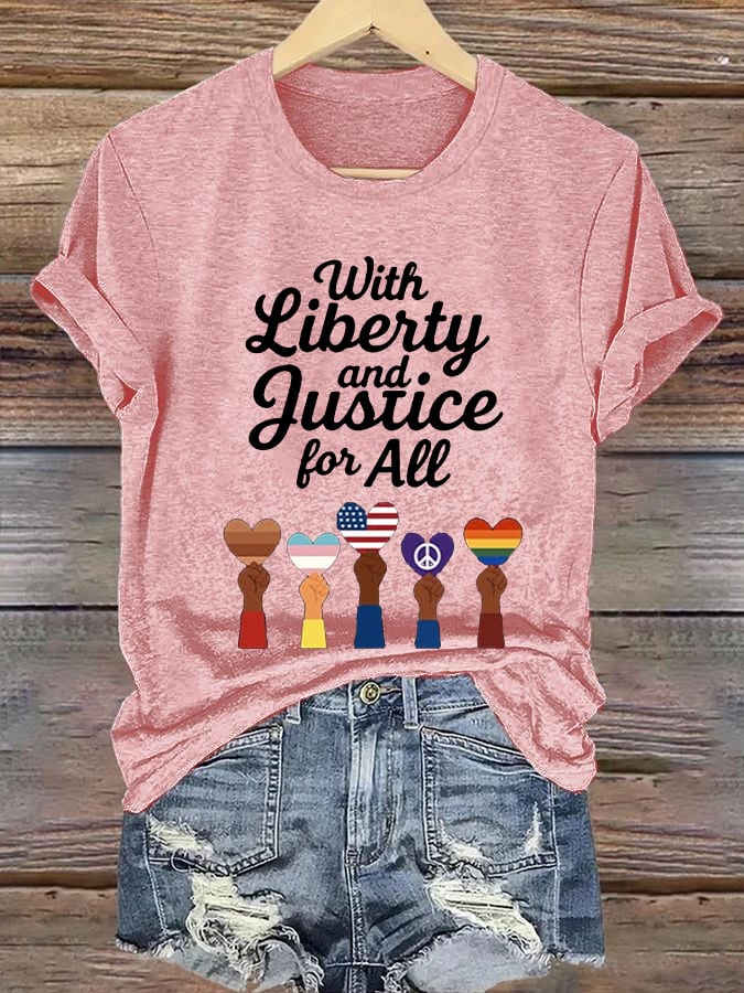 🔥Buy 3 Get 15% Off🔥Women's With Liberty Justice for All Print Caasual T-shirt