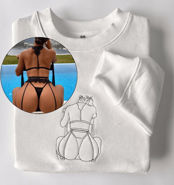 Custom Embroidered Sweatshirt – Personalized Sexy Portrait Gift for Him 💕🔥, Perfect Gift for Couple