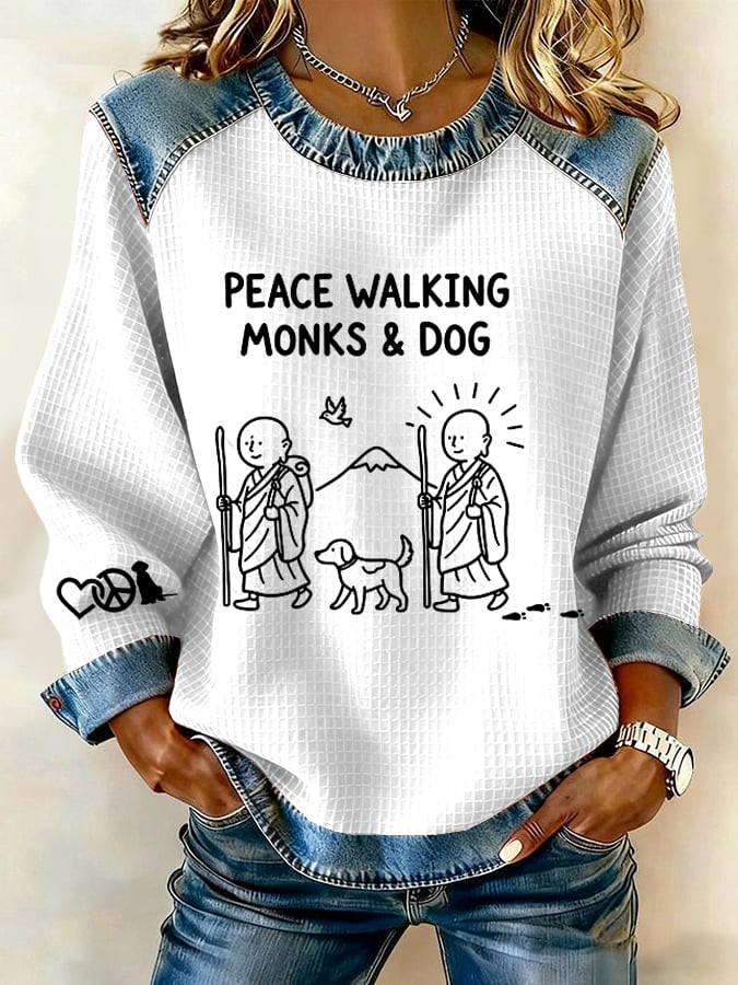 Retro Walk For Peace Monks With Aloka Dog Print Sweatshirt