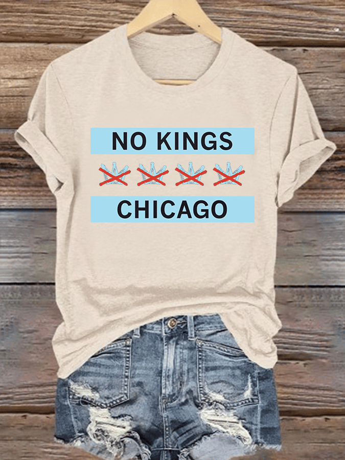 🔥Buy 3 Get 15% Off🔥Women's No Kings Chicago Flag Print T-Shirt